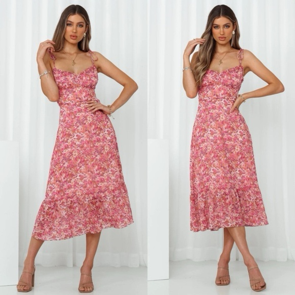 Hello Molly NWT KAITLYN MIDI DRESS PINK SIZE LARGE